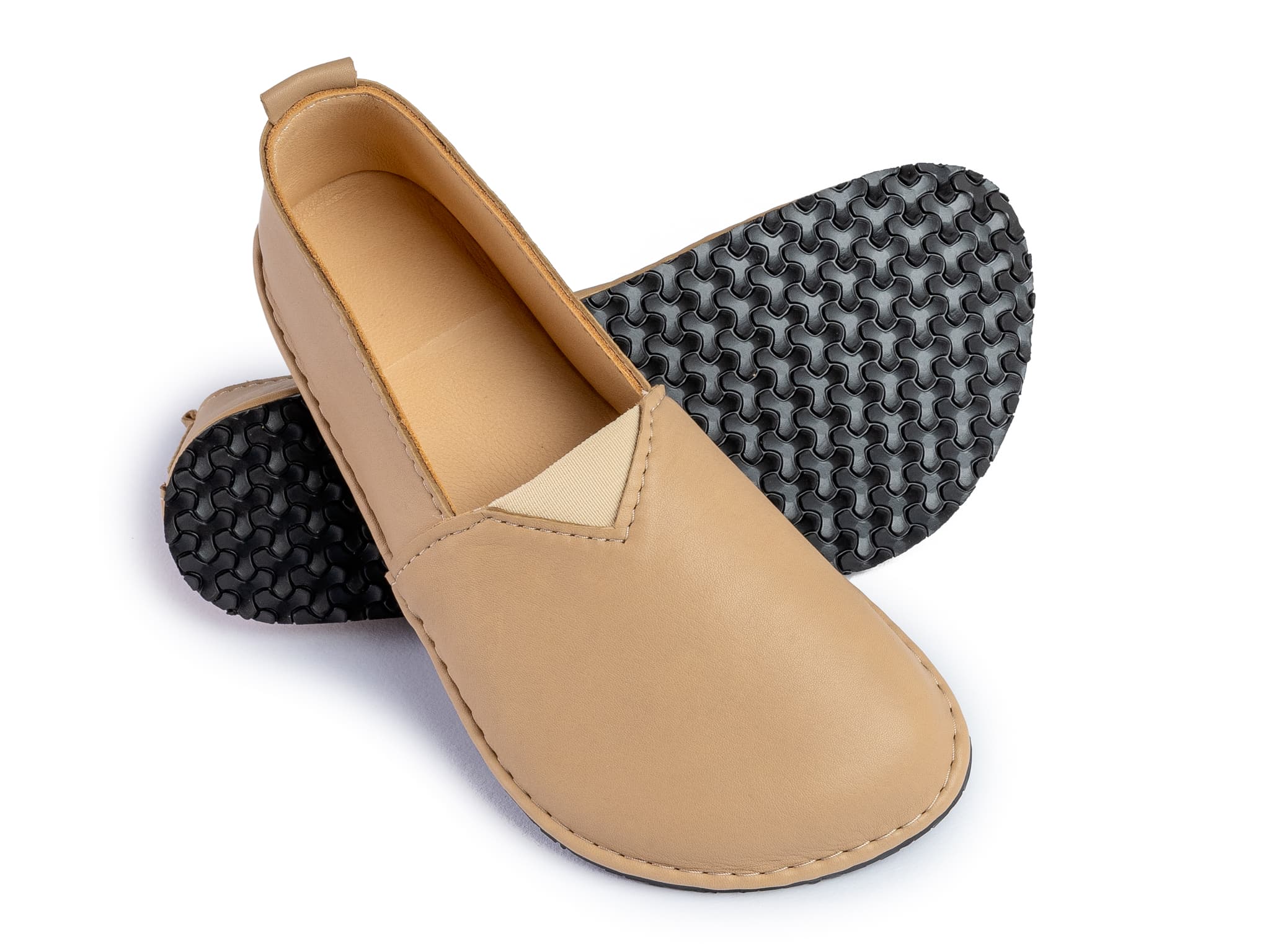 Fuego Barefoot moccasins with triangular stretch panel - beige - LUKS BAREFOOT