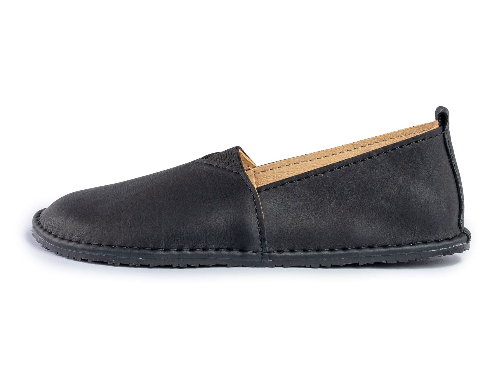 Fuego Barefoot moccasins with triangular stretch panel - black - LUKS BAREFOOT