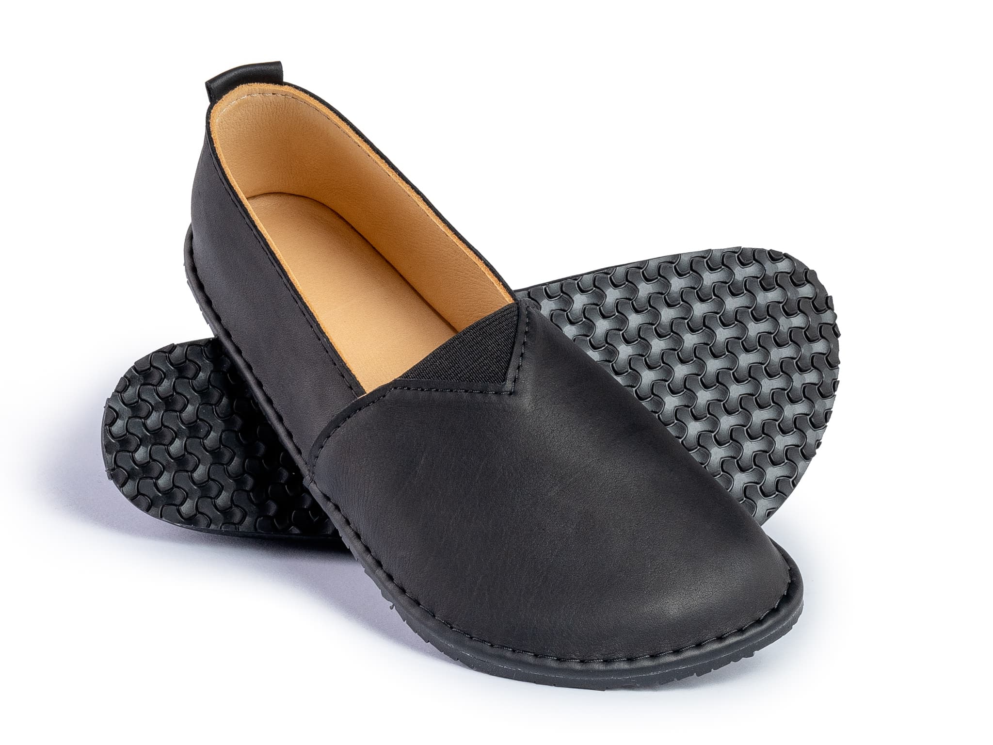 Fuego Barefoot moccasins with triangular stretch panel - black - LUKS BAREFOOT