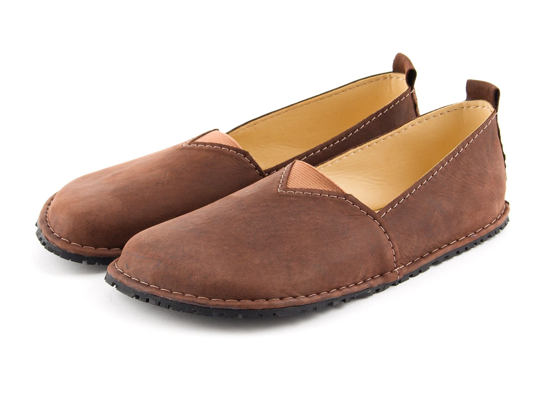 Fuego Barefoot moccasins with triangular stretch panel - brown with black marbling - LUKS BAREFOOT