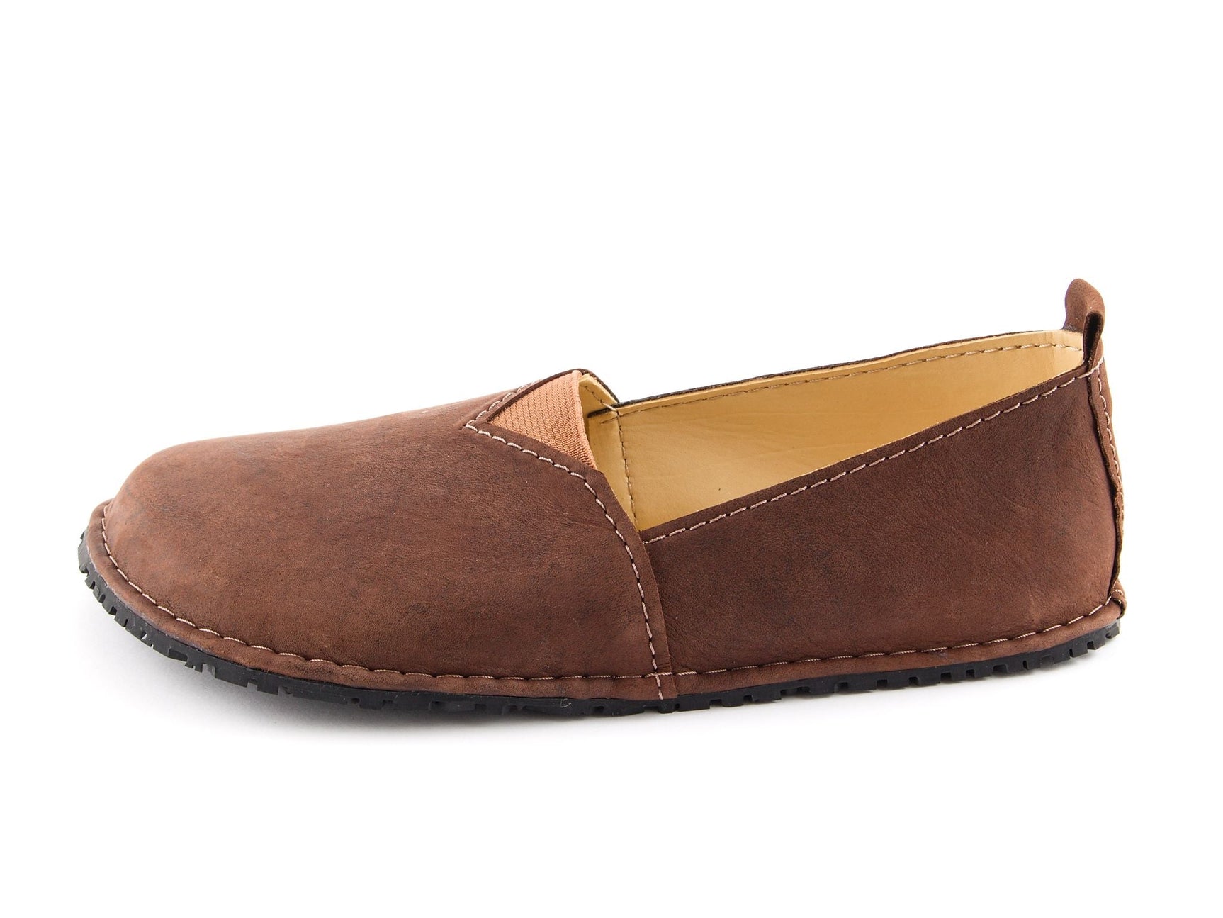 Fuego Barefoot moccasins with triangular stretch panel - brown with black marbling - LUKS BAREFOOT