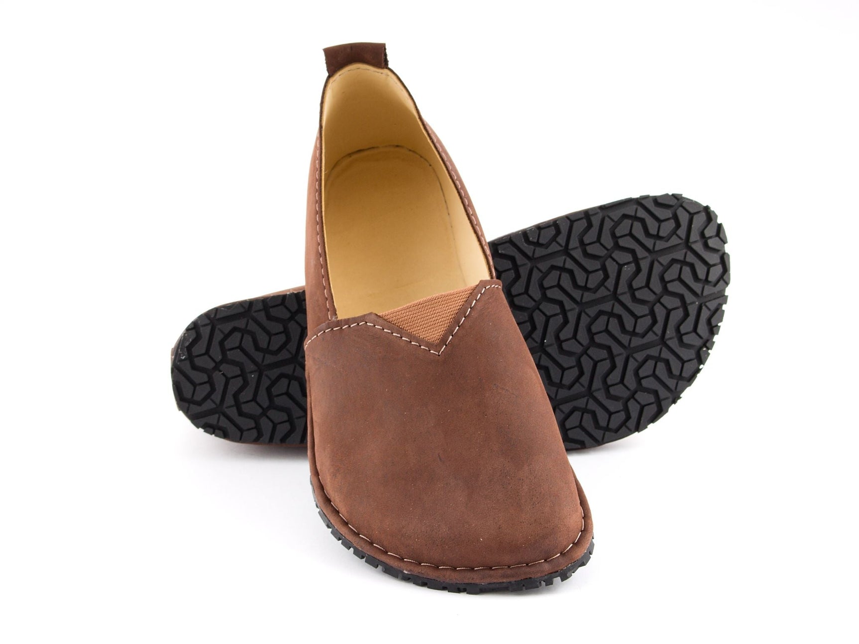 Fuego Barefoot moccasins with triangular stretch panel - brown with black marbling - LUKS BAREFOOT