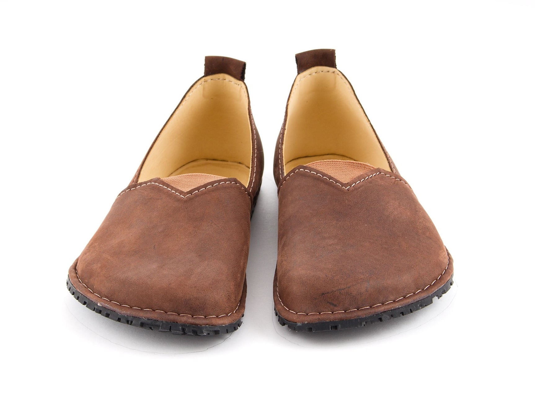 Fuego Barefoot moccasins with triangular stretch panel - brown with black marbling - LUKS BAREFOOT