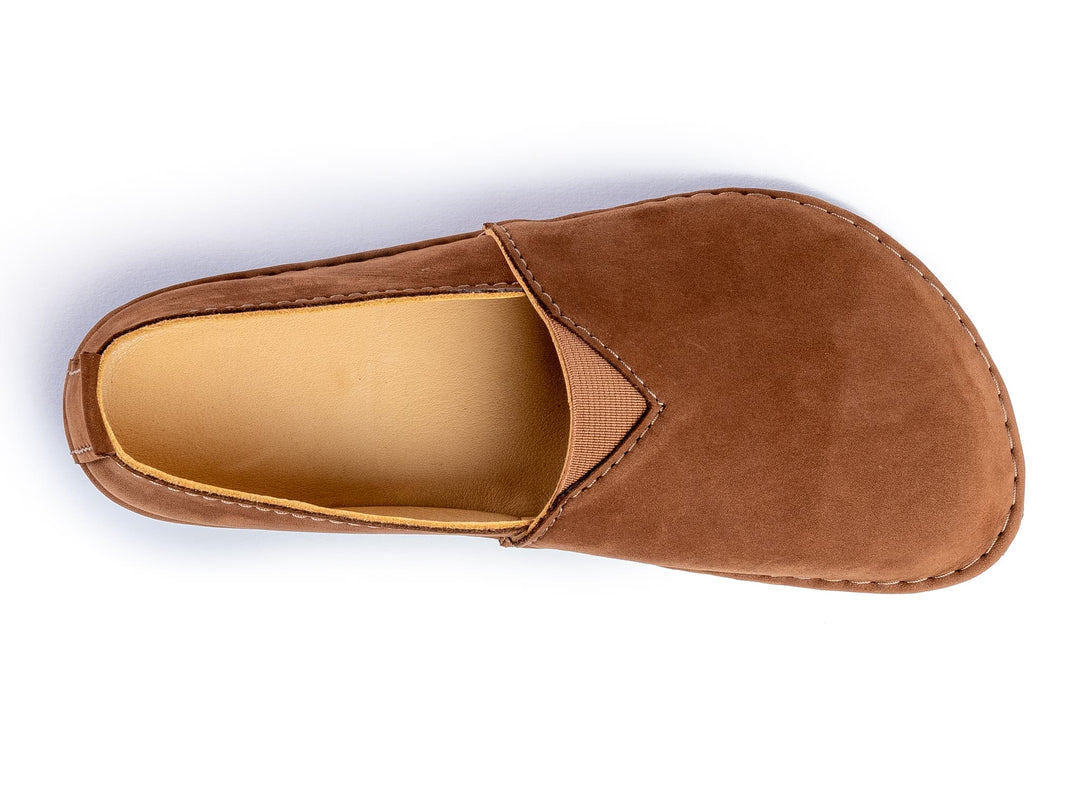 Fuego Barefoot moccasins with triangular stretch panel - brown