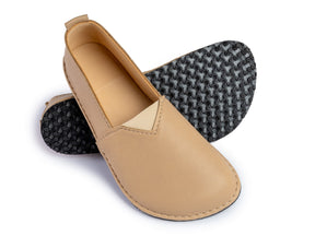 Fuego Barefoot moccasins with triangular stretch panel - beige - LUKS BAREFOOT